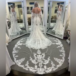 Elegant White Lace cathedral wedding veil